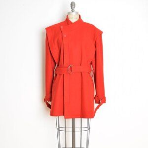 vintage 80s coat red wool space age futuristic belted jacket buckles L XL